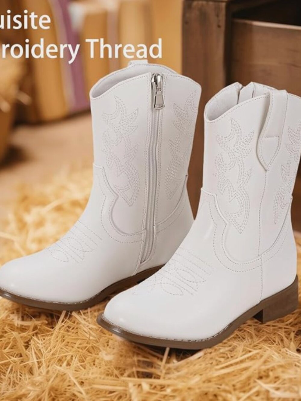 Dream Pairs Girls White Western Cowboy Boots Size 2 – Like New - Picture 10 of 10